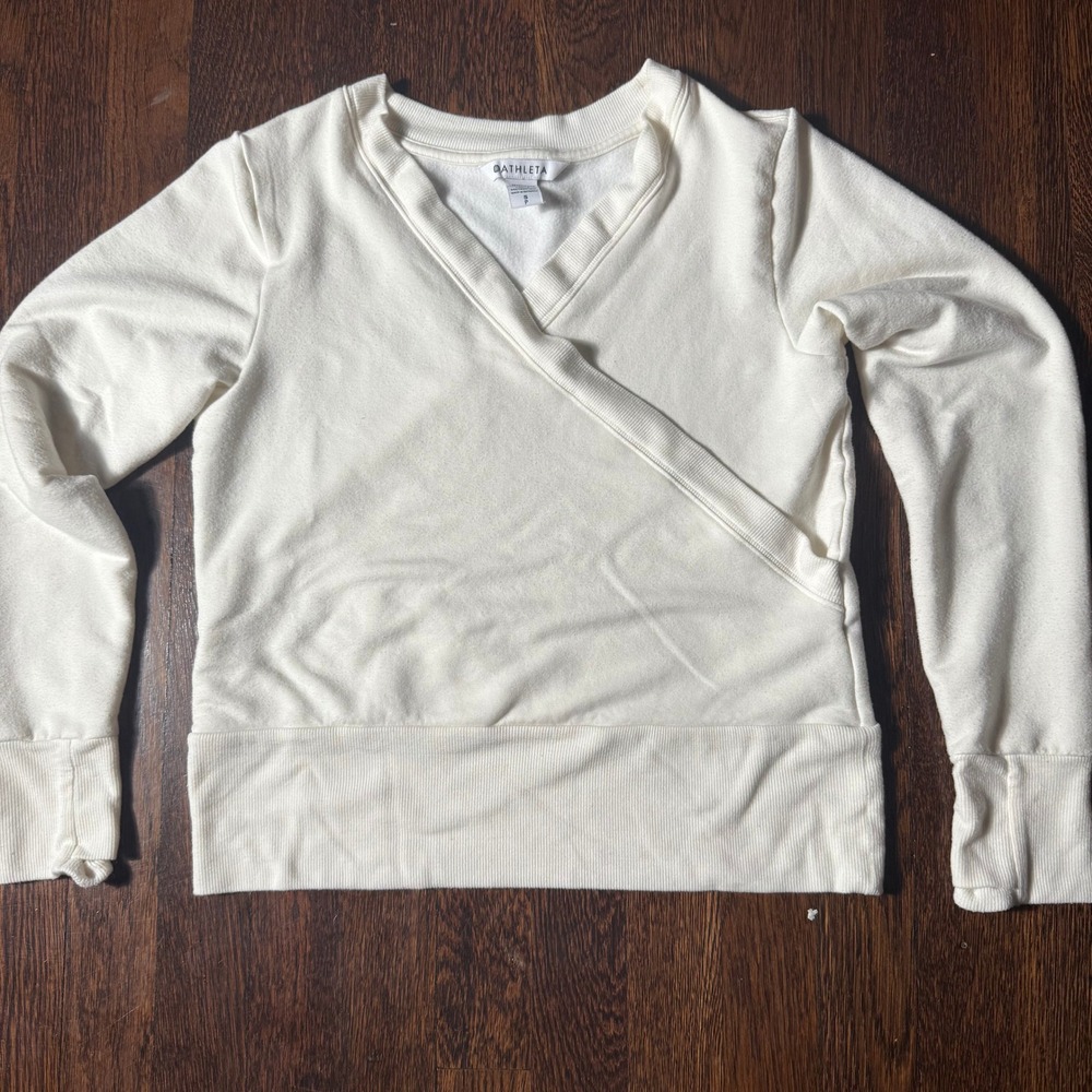 Athleta Cream Wrap Front Sweatshirt Pullover Long Sleeve Size Small Petite
